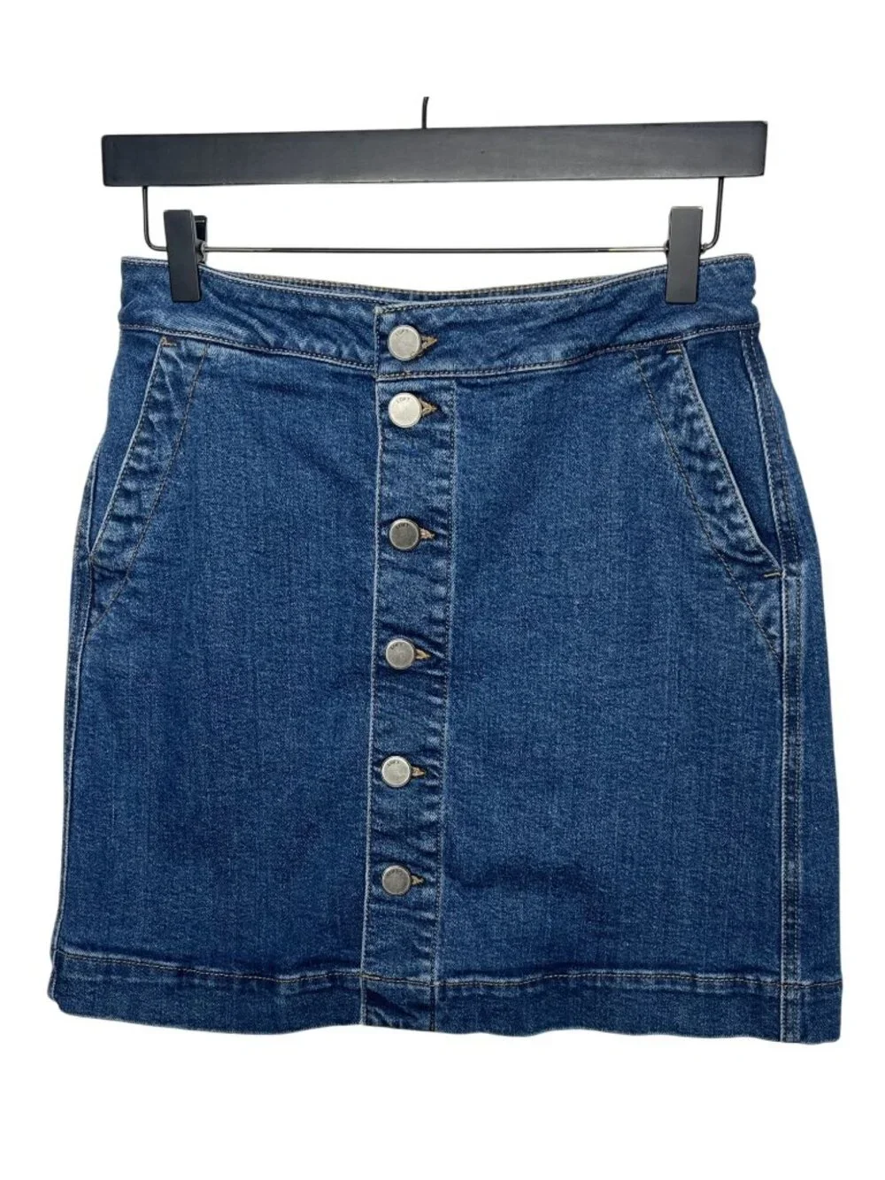 LOFT Denim Mini Skirt Womens 2 Blue Button Front Stretch Casual